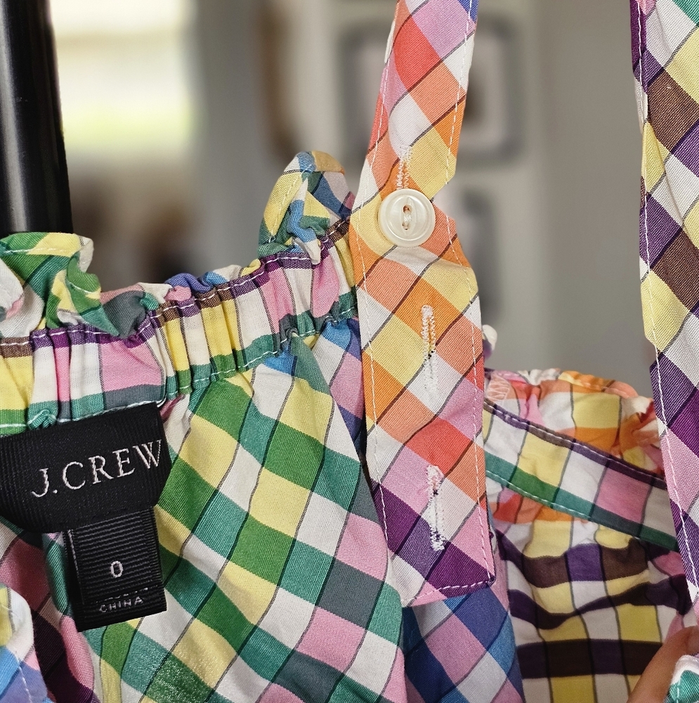 J. Crew Sleeveless Button Front Rainbow Plaid Camisole - Picture 5 of 7